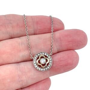 Stella & Dot Sterling Silver Gold Plate Quatrefoil Cubic Zirconia Halo Necklace